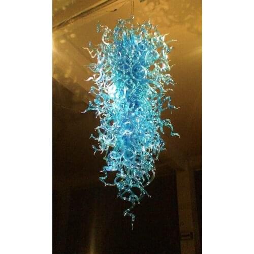 Fancy Long Shape Large Blue Glass Crystal Chandelier Hotel Lobby Chandelier with Led Bulbs