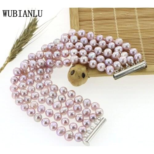 New 4 Colors 5 Row 7-8mm Real Freshwater Pearl Bracelet For Women In Charm Fashion Jewelry Best Friends Girl Birthday Gift T257
