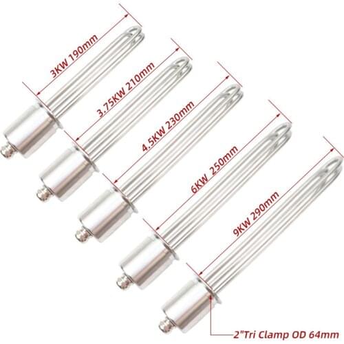 All SUS304 2"Tri Clamp OD64 Stainless Steel Electric Water Boiler Heater Immersion Heating Element