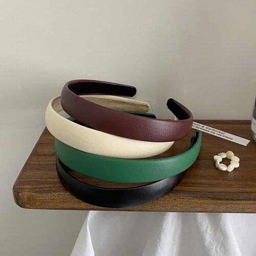 Vintage PU Leather Hairband Turban Bezel Headband Hairhoop for Women Girls Wide Hair Hoop Headwear Hair Accessories