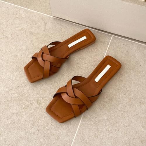 2021 Summer Slippers Womens Flat Shoes Home Indoor Non-slip All-match Cross-belt Lazy Sandals for Female Outer Wear