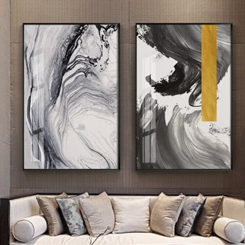 Nordic Abstract Splashing Ink Pattern Canvas Painting Black and White Posters and Print Wall Art Picture for Living Room Cuadros