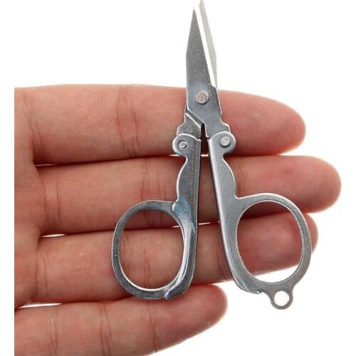 EDC Stainless Steel Folding Scissors Pocket Travel Small Cutter Crafts Sharp Blade Emergency Silver