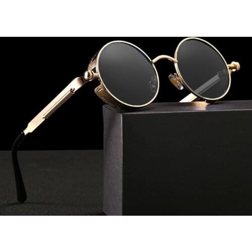 Gothic Steampunk polarized Sunglasses Men Women Round metal sun glasses for male Retro Vintage Shield Eyewear Shades