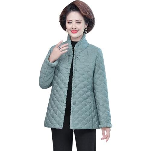 Down cotton Padded Coat lapel Quilted Jacket Middle-aged Womens Coats Autumn Winter Plus Velvet Thick Warm Outwear Mother dress