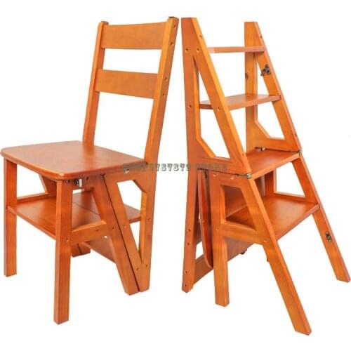 Solid Wood Dual Purpose Stair Chair Stool Multi Functional Household Thickened Climbing Ladder Stool Four Step Ladder Dining Tab