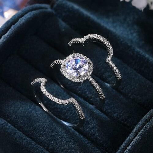 Huitan Creative 3Pcs Set Rings Women Wedding Engagement Party Finger Accessories Full Paved Shiny CZ Stone New Trendy Jewelry