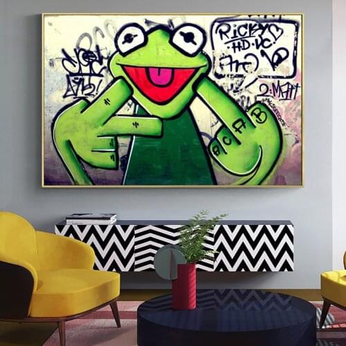 Street Graffiti Art Frog Kermit Finger Posters and Prints Oil Canvas Painting Animal Wall Art Pictures for Living Room No Frame