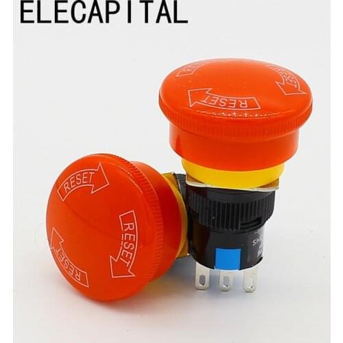 Waterproof 16mm Mushroom emergency stop e-stop switch 3 pins NO+NC Weather Pack push button switch