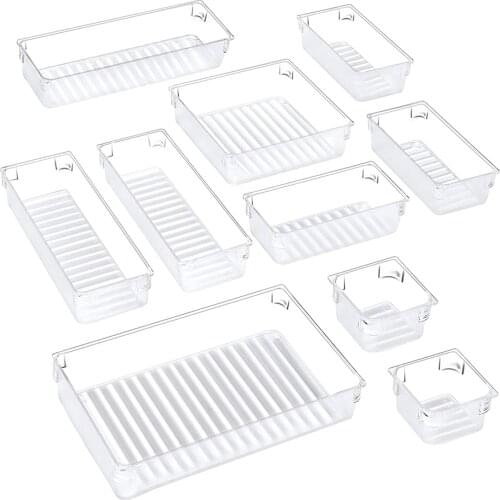 10Pcs/Set Home Transparent Simple Cosmetic Storage Box Free Combination Drawer Compartment Box for Table / Bathroom / Office