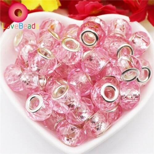 10Pcs Mixed Color 14mm Faceted Glass Crystal European Beads Large Hole Rondelle Charms Spacers Beads for Bracelet Jewelry Making
