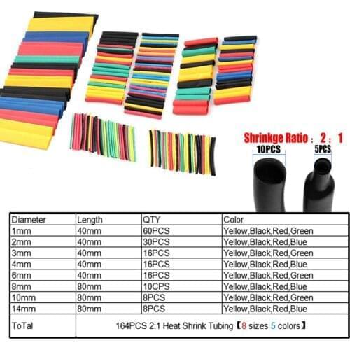 Tubing Wire Cable 164Pcs Heat shrink tube kit Insulation Sleeving Polyolefin Shrinking Assorted Heat Shrink Tubing Wire Cable