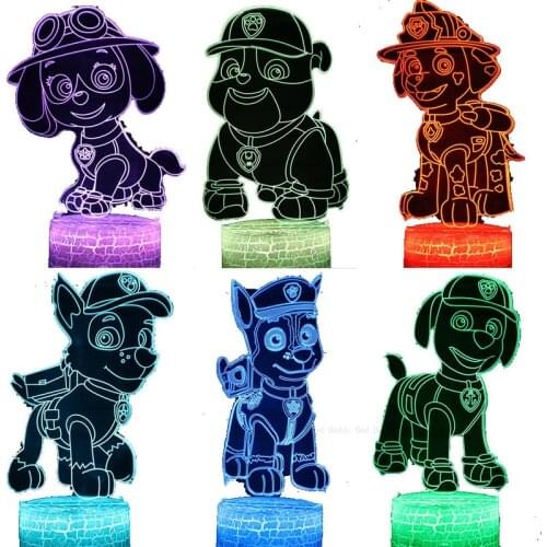 2021 Paw Patrol 3D LED Night Light Colorfully Changing Lamp Dog Room Decoration Cute Cartoon Action Figure Toy for Birthday Gift