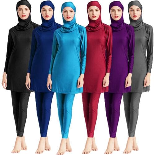 3PCS Full Cover Women Long Sleeve Swimwear Muslim Hijab Swimsuit Modest Beachwear Burkini Suit Plus Size Costumes Islamic Arabic