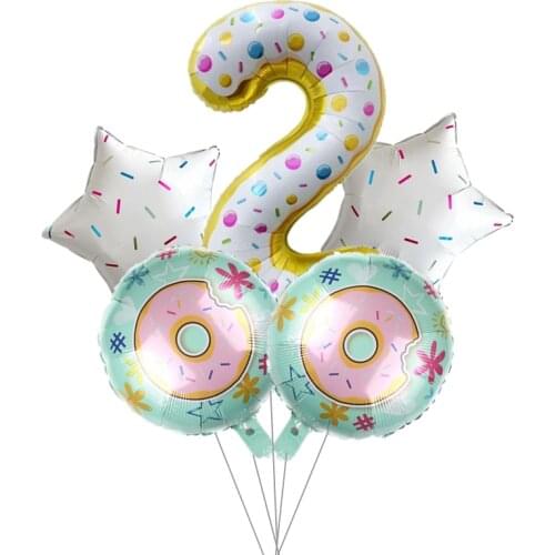 5pcs 32 inch candy number 18 inch donut ball set combination childrens birthday party decoration aluminum balloon
