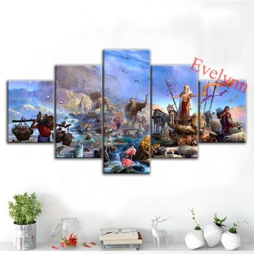 5 Pieces Poster Religion Art Celebration Modern Canvas Wall Art Modular Picture For Living Room Home Decor Frame Family Painting