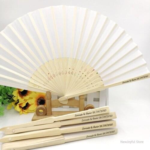 50 pieces of printed name and date handmade fan personalized folding bamboo fan wedding party return gift free shipping