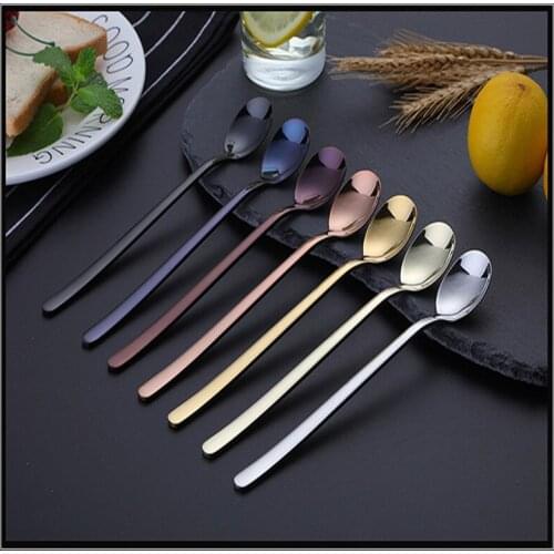 Mini Scoop Mixing Spoon Stirring Rod Dessert Spoon Lengthen Stainless Steel Round Head Spoon Long Handle Cutlery Set 6pcs 23.5cm
