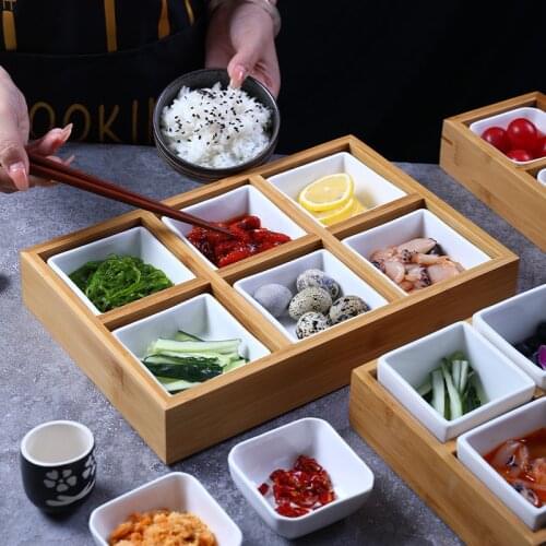 Nine Square Grid Plate Two Three Four Six Grid Bamboo Box Creative Sushi Plate Hot Pot Divided Grid Bamboo Plate combination set