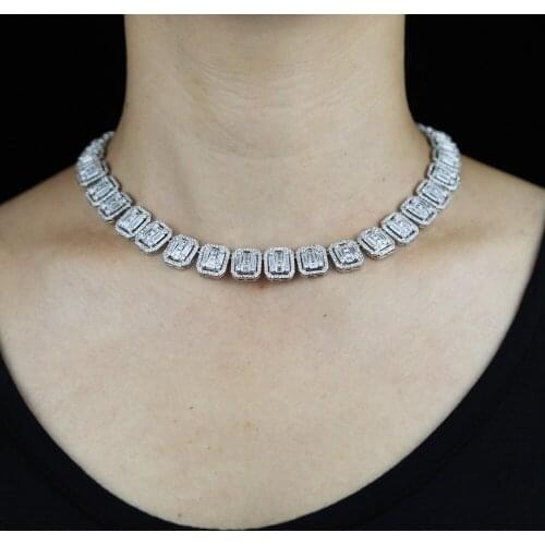 Hiphop Iced out bling cz cluster tennis chain women choker necklace High quality 5A cubic zirconia tennis cz cluster link chain