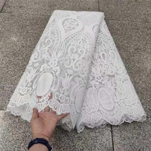 Pure White African Lace Fabric 2021 High Quality Lace Nigerian Sequin Lace Fabric French Milk Silk Fabric For Wedding Dress