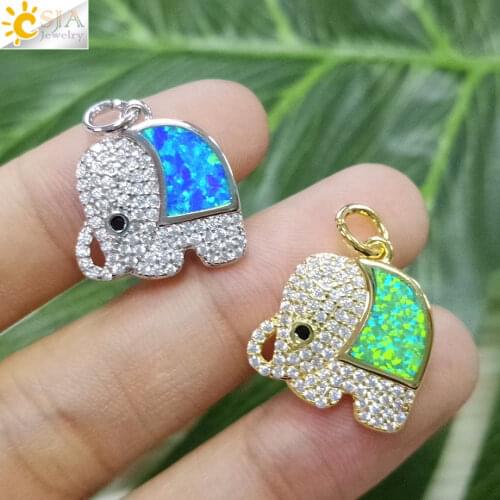 CSJA Fire Opal Elephant Charms for Jewelry Making DIY Bracelets Micro Pave CZ Crystal Beads Handcrafted Needlework Jewelry F917
