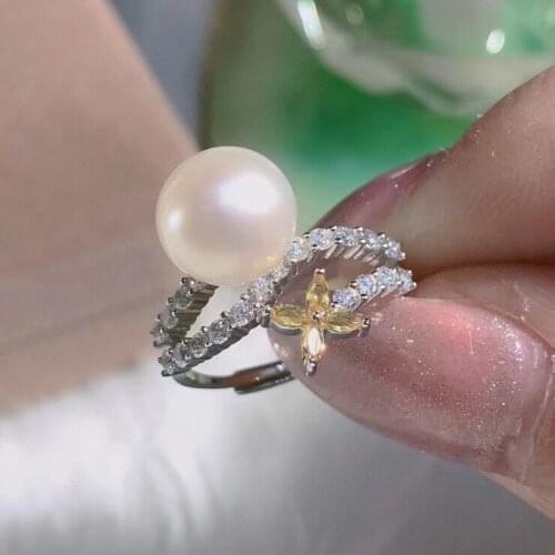 Flower 925 Sterling Silver Adjustable Free Size Ring Settings Findings Mountings Parts for Pearl Corals Jade Crystal Agate