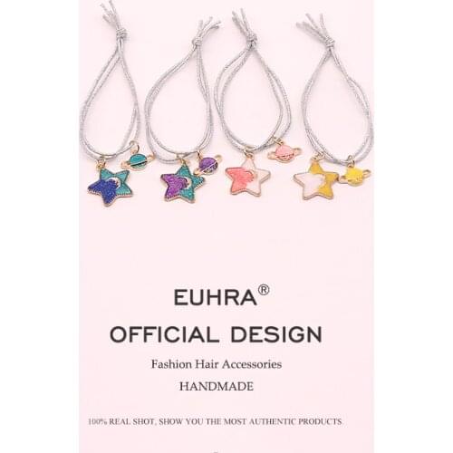 Sempli 8 Colors Striped Elastic Hair Star and Moon Sliver Rope Hair For Women Girls Hair Band Kid Children Hair Accessories