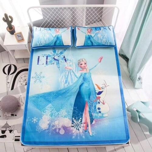 Disney Mickey Minnie Mouse Bed Sheet Mattress Protector Cover Set Children Cartoon Frozen Elsa Summer Ice Silk Sleeping Bed Mat