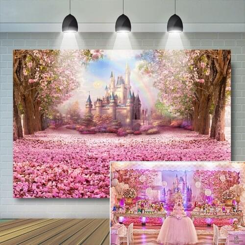 Fairy Pink Castle Photography Backdrops Rose Flower Decor Newborn children Birthday Party Props Backgrounds For Photo Studio