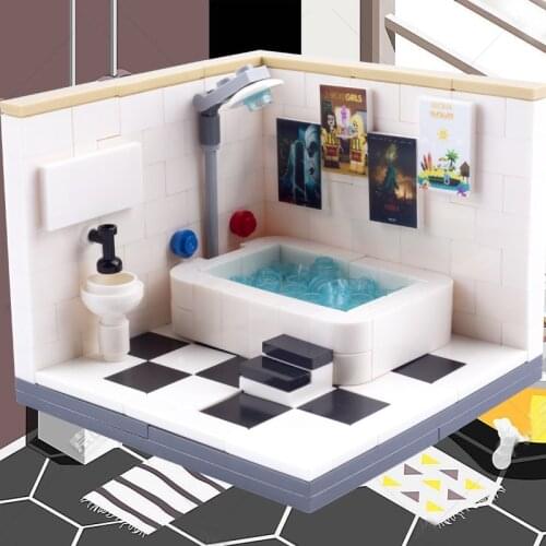 MOC City Furniture House Building Block Parts Bathroom DIY Figures Accessories Bathtub Shower Children Educational Brick Toys