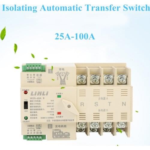 Compact Din Rail Mount Mini ATS Dual Power Changeover Switch 4P 32A 40A 50A 63A 100A Electrical Automatic Transfer Switch