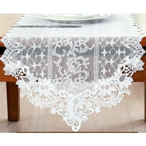 Lace Table Cloth European Minimalist Table Runner White Coffee Household Delicate Table Flag