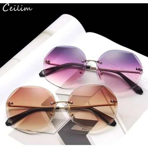 Fashion Irregular Rimless Sunglasses Women 2021 New Brand Designer Polygon Gradient Sun Glasses Female Clear Pink Shades Oculos