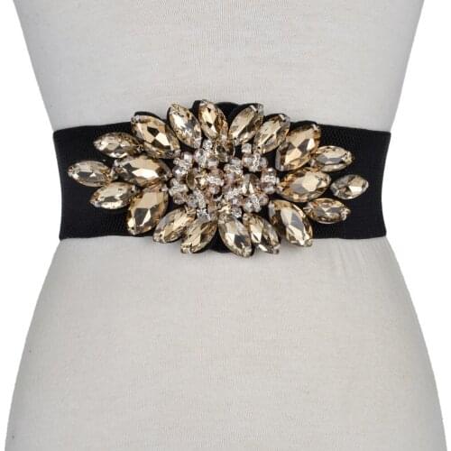 Fashion Women Elastic Wide Corset Belt Women Glass Crystal Ceinture Ladies Thin Rhinestone inlaid Belt Waist Girdle BL201819