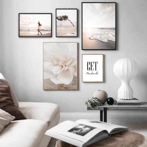 Sea Beach Flower Tree Stone Girl Wall Art Canvas Painting Nordic Posters And Prints Wall Pictures For Room Decor Home Decor