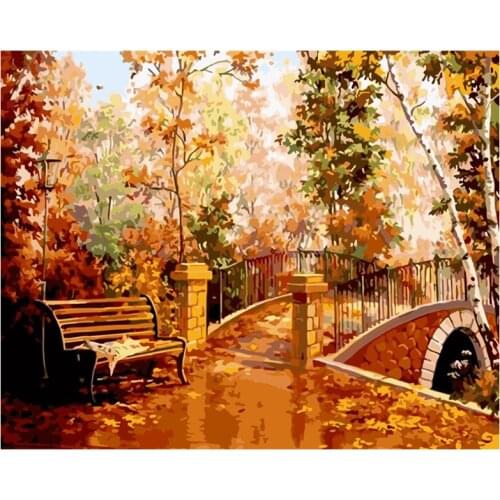 Fall Forest Abridge Scenery DIY Digital Painting By Numbers Modern Wall Art Canvas Painting Gift for Children Home Decor 40x50cm