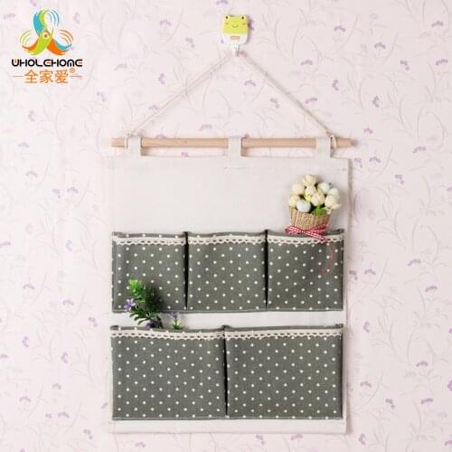 5 Pockets Wall Hanging Organizer Cotton Linen Storage Bags Colorful Plaids Printed Home Toys Books Jewelry Sundries Pouch Bags
