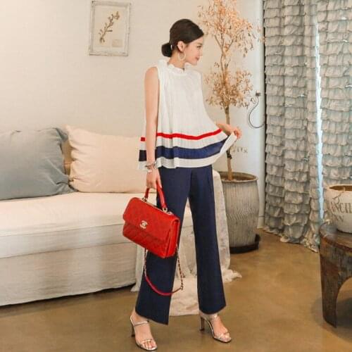 New arrival fashion OL sets for women summer chiffon sleeveless thin work style fresh simple pant and tops two piece sets