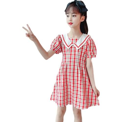 Dresses For Girls Plaid Pattern Party Girl Dress Patchwork Dress Child Summer Girl Costume 6 8 10 12 14
