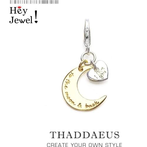 Moon & Love Heart Charm Pendants For Women Romantic DIY 925 Silver Jewelry Fit Bracelet Necklace Phone Chain Keyring Pendant