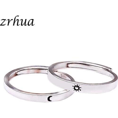 Simple Moon and Sun Finger Rings for Men Women High Quality Silver Color Jewelry Resizable Anillos Engagment Anel