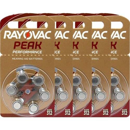 RAYOVAC PEAK- Zinc Air 1.45V battery for hearing aids, novelty, 60 pieces, A312 312A 312 P312 ZA312 PR41 and S312
