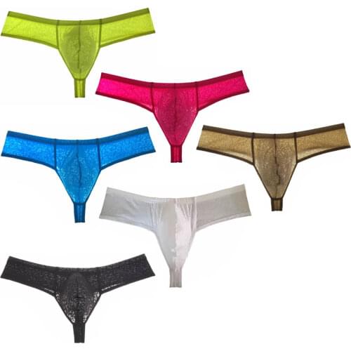 6PCS/Lot Sexy Bikini Male Thong Underwear Elastic Jacquard Comfy Cotton Mens Thongs Fashion G-Strings Soft Underpants