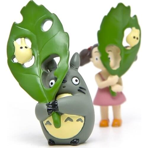 Studio Ghibli Totoros with Leaf My Neighbor Figurine Hayao Miyazaki Anime Mini Figures Collection Model Toys for Baby Kids Gift