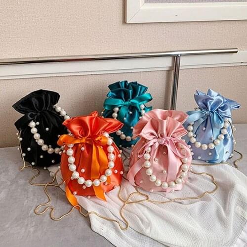 2021 Luxury fashion pearl handle drawstring bucket bags women handbags shoulder with chain mini gril purse hand bag ladies