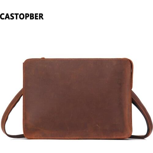 Vintage Crazy Horse Cowhide Leather Men Crossbody Bags For Travel Male Messenger Small Shoulder Handbags High Quality Brand