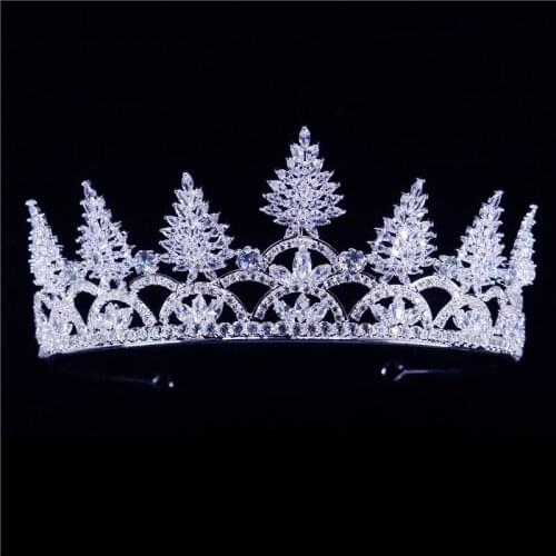 High-end Luxury Cubic Zirconia Large Round Crown Fashion Tiaras Wedding Crystal Headdress Prom Hair Accessory Queen Crowns Gift