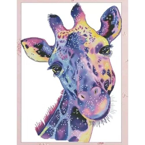 Top Quality Beautiful Counted Cross Stitch Kit Colourful Deer Animal Giraffe