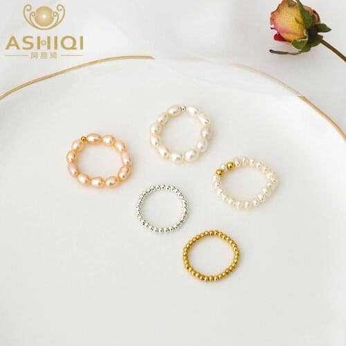 ASHIQI Small Natural Freshwater Pearl Couple Rings for Women Real 925 Sterling Silver Jewelry for Women wholesale Fashion Gift
